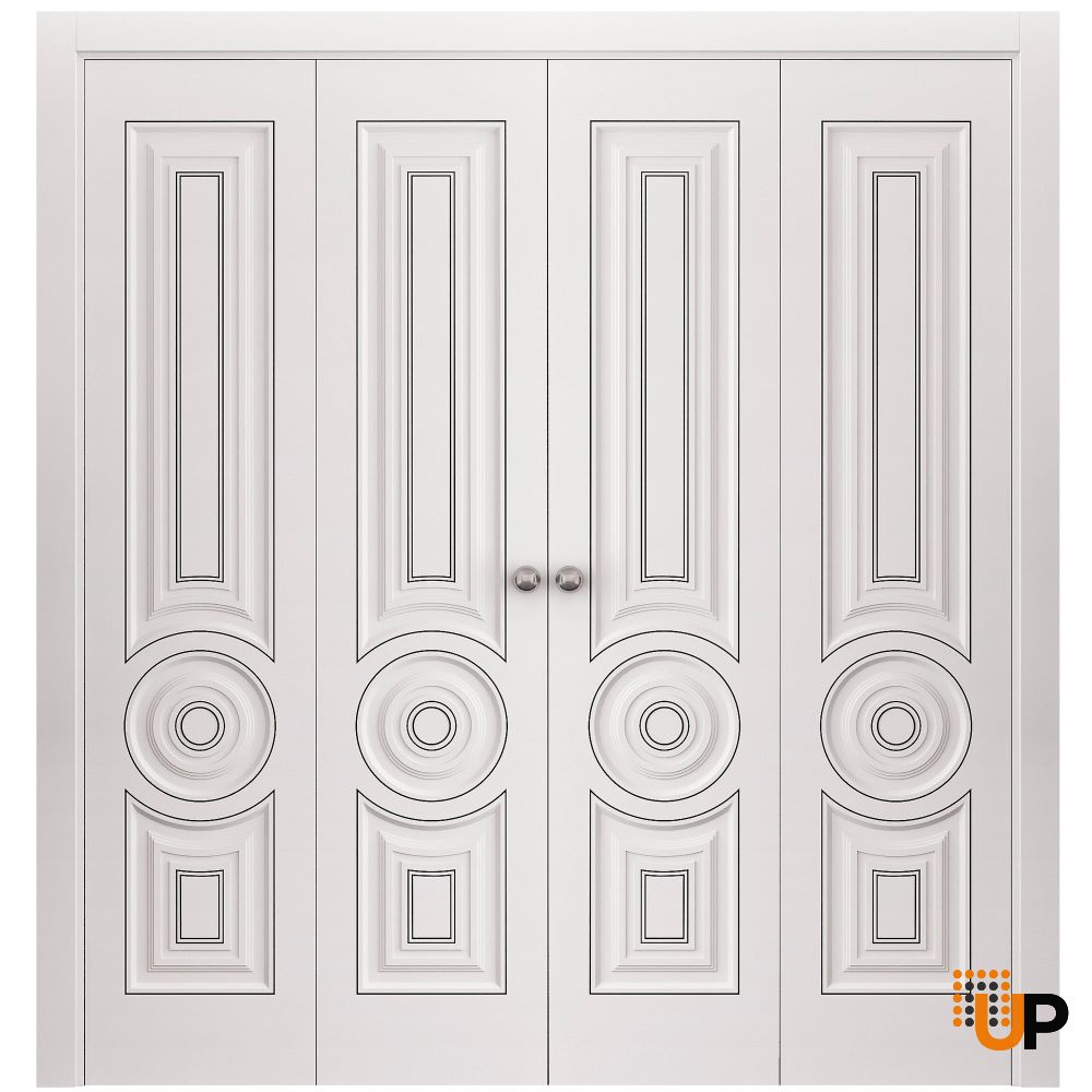 Sliding Closet Double Bi-fold Doors 72 x 80 inches | ROYAL 9855 White Enamel | Sturdy Tracks Moldings Trims Hardware Set | Wood Solid Bedroom Wardrobe Doors photo#1