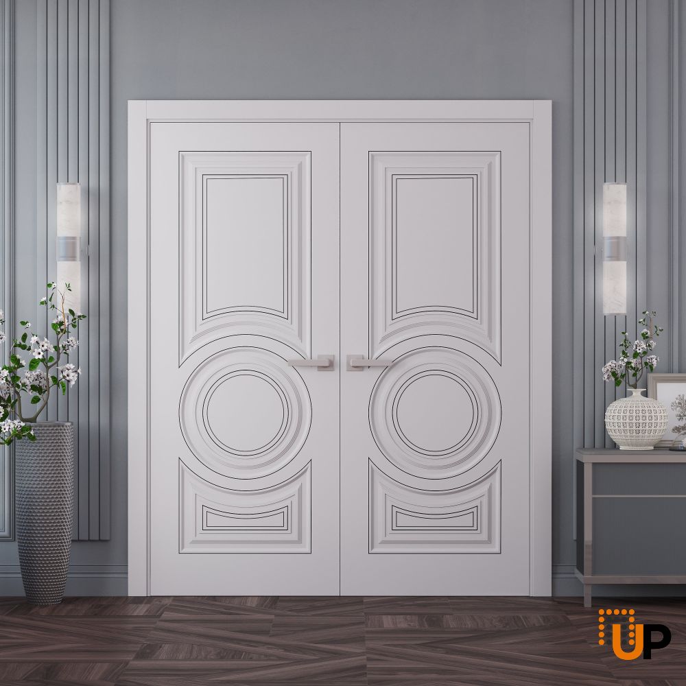 Interior Double Doors 36 x 80 inches | ROYAL 9855 White Enamel | Wood Interior Solid Panel Frame | Closet Bedroom Doors photo#2