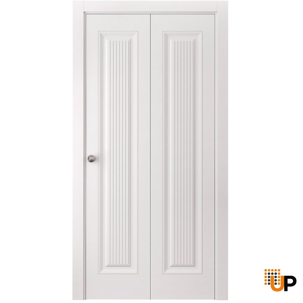 Sliding Closet Bi-fold Doors 36 x 80 inches | ROYAL 9888 White Enamel | Sturdy Tracks Moldings Trims Hardware Set | Wood Solid Bedroom Wardrobe Doors photo#1