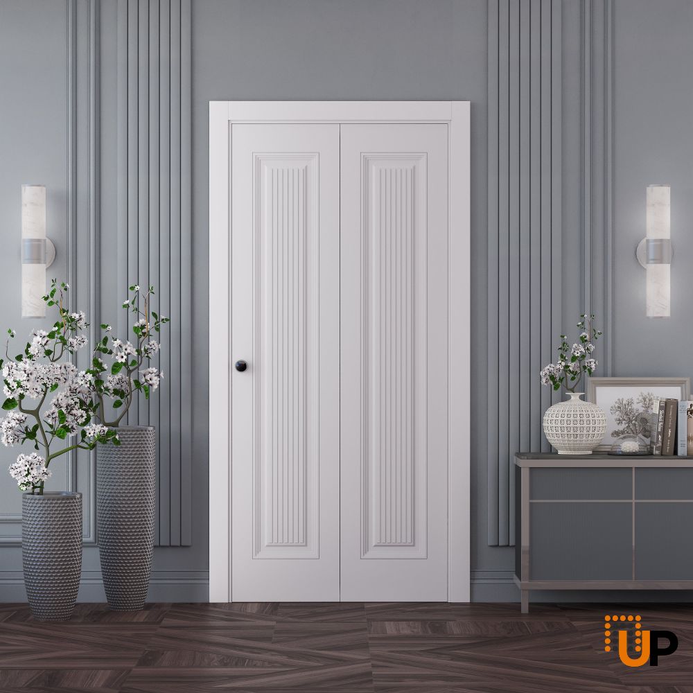 Sliding Closet Bi-fold Doors 36 x 80 inches | ROYAL 9888 White Enamel | Sturdy Tracks Moldings Trims Hardware Set | Wood Solid Bedroom Wardrobe Doors photo#2