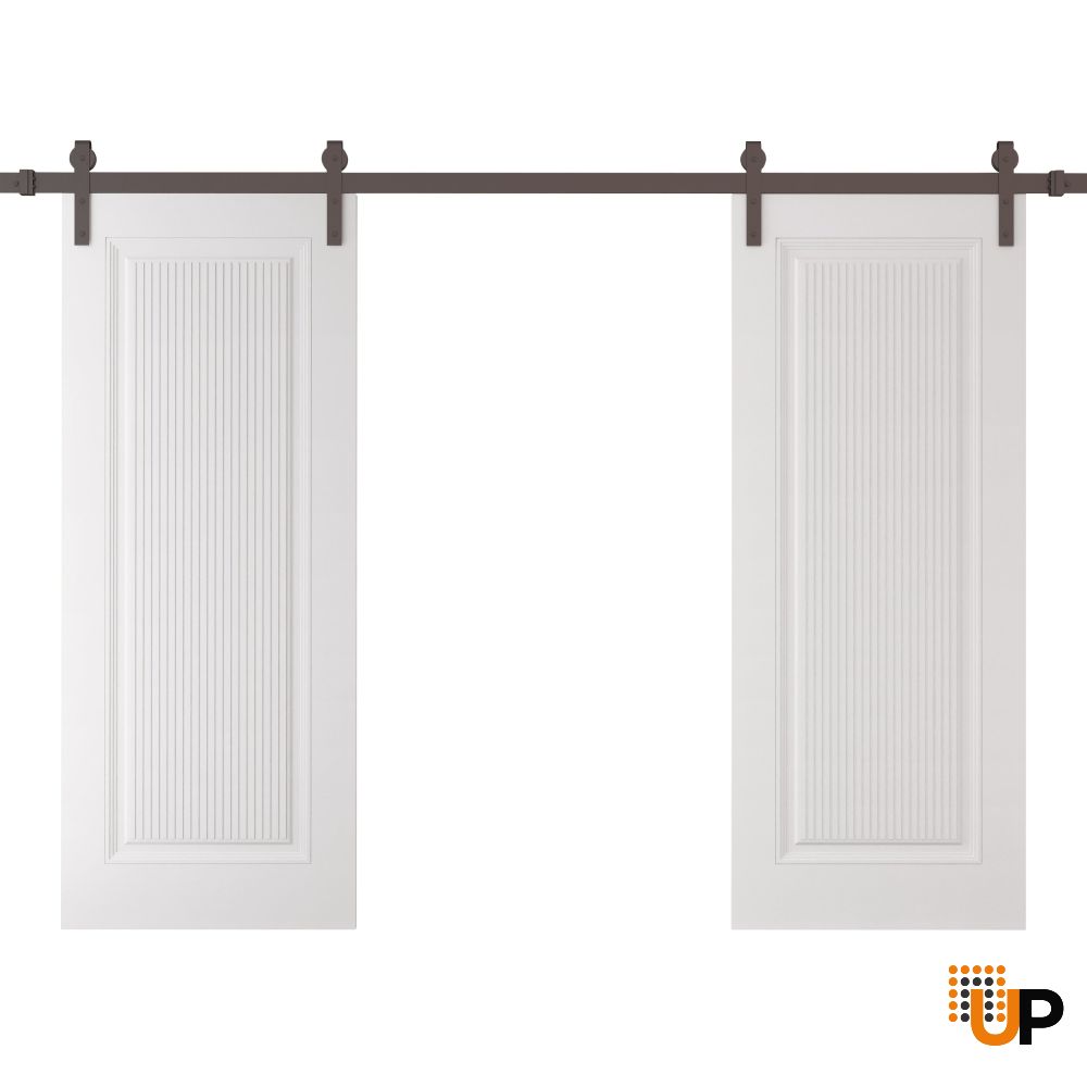 Double Barn Door 36 x 80 inches | ROYAL 9888 White Enamel | 13FT Rail Track Set | Solid Panel Interior Doors photo#1