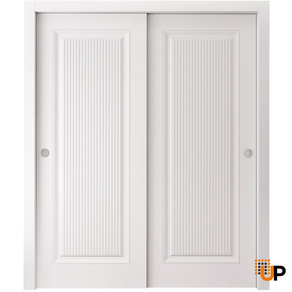 Sliding Closet Bypass Doors 36 x 80 inches | ROYAL 9888 White Enamel | Rails Hardware Set | Wood Solid Bedroom Wardrobe Doors photo#1