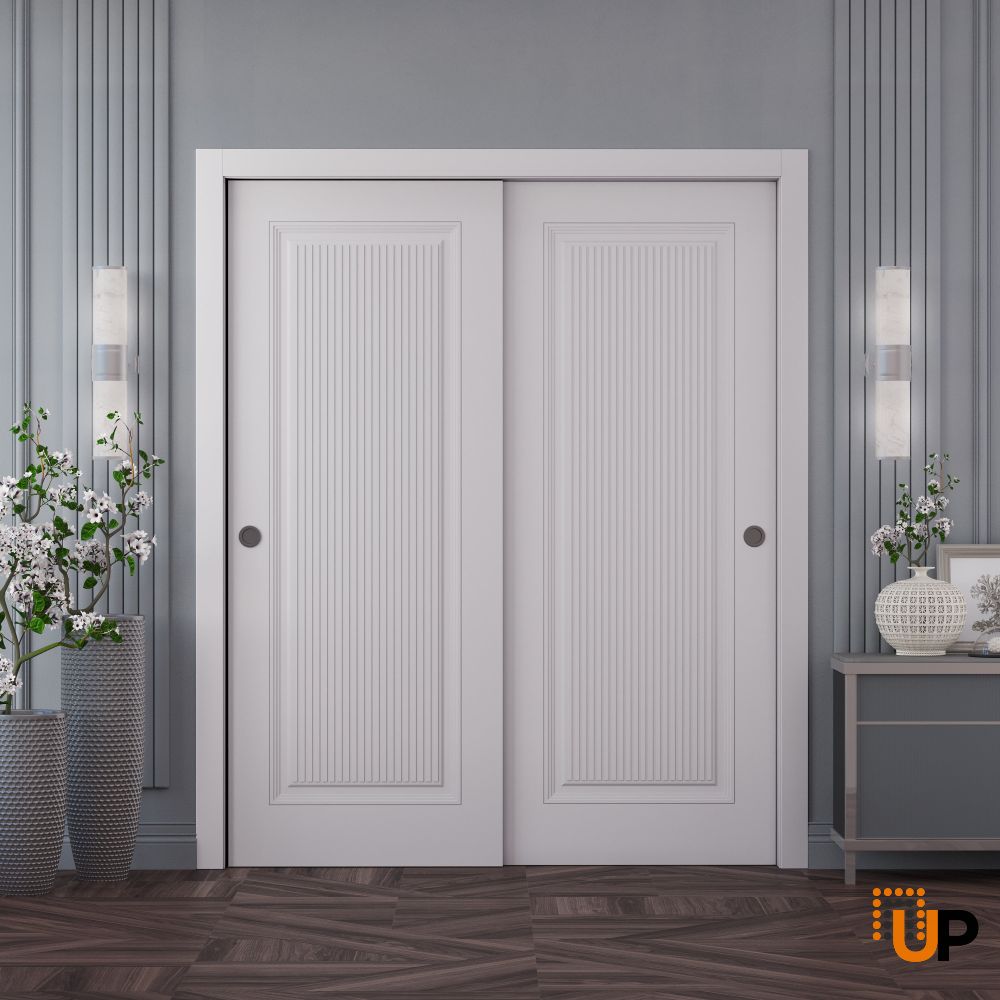 Sliding Closet Bypass Doors 36 x 80 inches | ROYAL 9888 White Enamel | Rails Hardware Set | Wood Solid Bedroom Wardrobe Doors photo#2