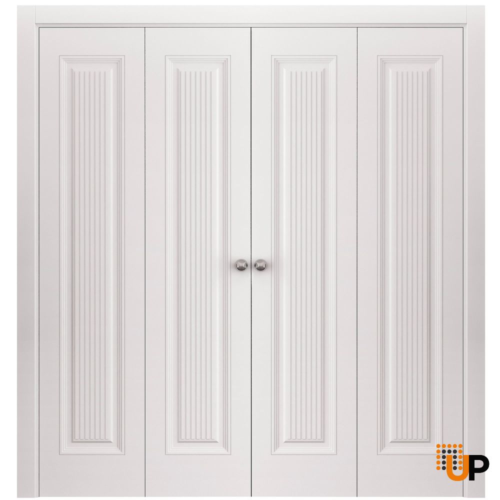 Sliding Closet Double Bi-fold Doors 72 x 80 inches | ROYAL 9888 White Enamel | Sturdy Tracks Moldings Trims Hardware Set | Wood Solid Bedroom Wardrobe Doors photo#1