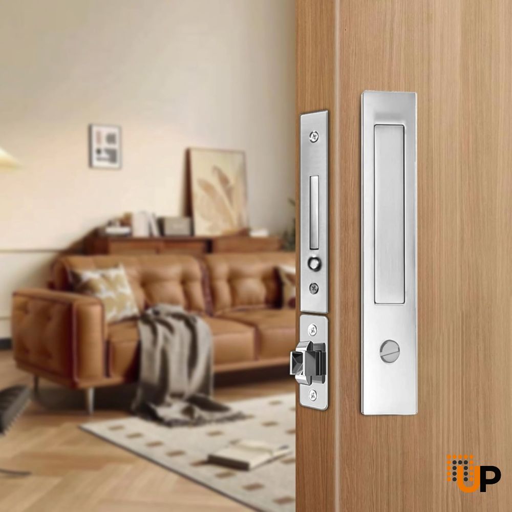 Pocket door lock with a hidden handle design - Silver photo#1
