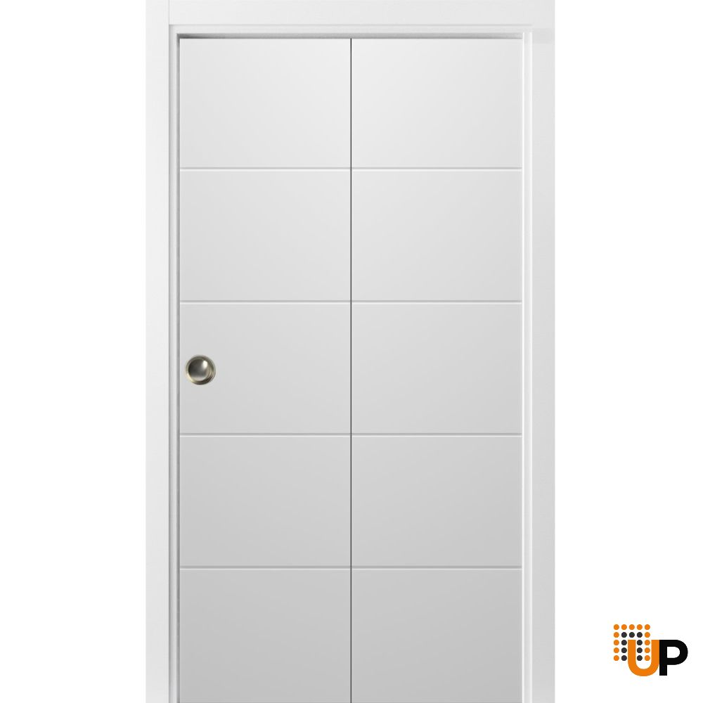 Sliding Closet Bi-fold Doors | Planum 0770 Painted White Matte | Sturdy Tracks Moldings Trims Hardware Set | Wood Solid Bedroom Wardrobe Doors  photo#1