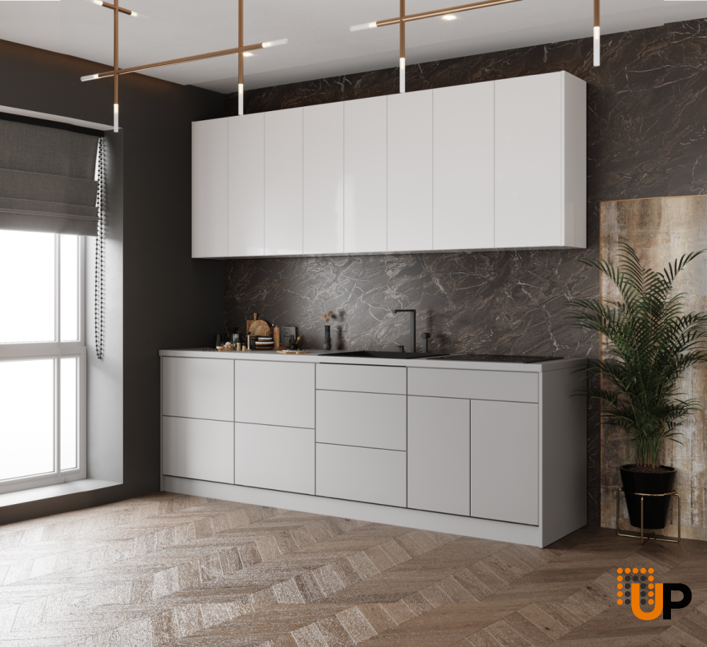 Kitchen Fusion Collection Gray & White Gloss Color Base Size 8.5Ft Wide photo#2