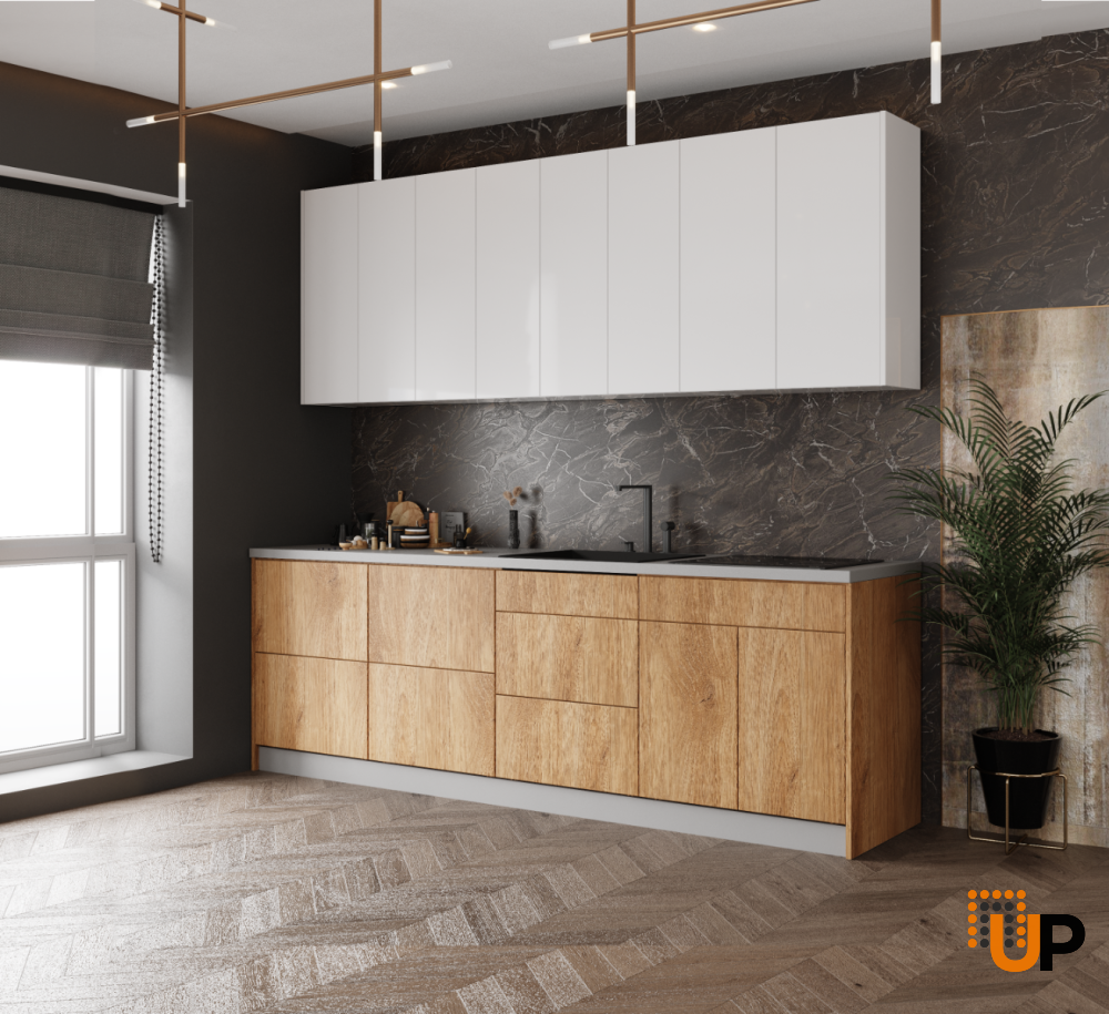Kitchen Fusion Collection Natural Teak & White Gloss Color Base Size 8.5Ft Wide photo#2