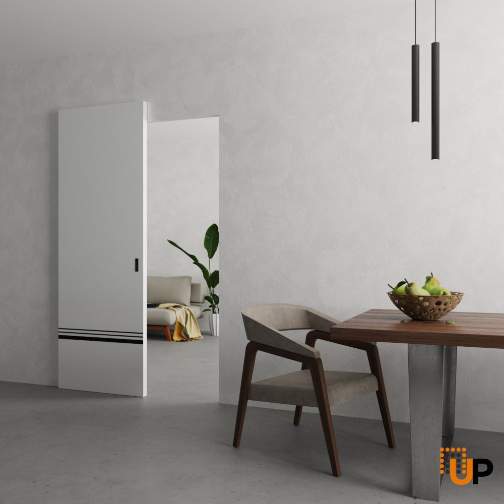 Hidden Barn | Planum 0012 White Silk | Sturdy Finished Doors | Magic Concealed Sliding Set 32" x 96" photo#2