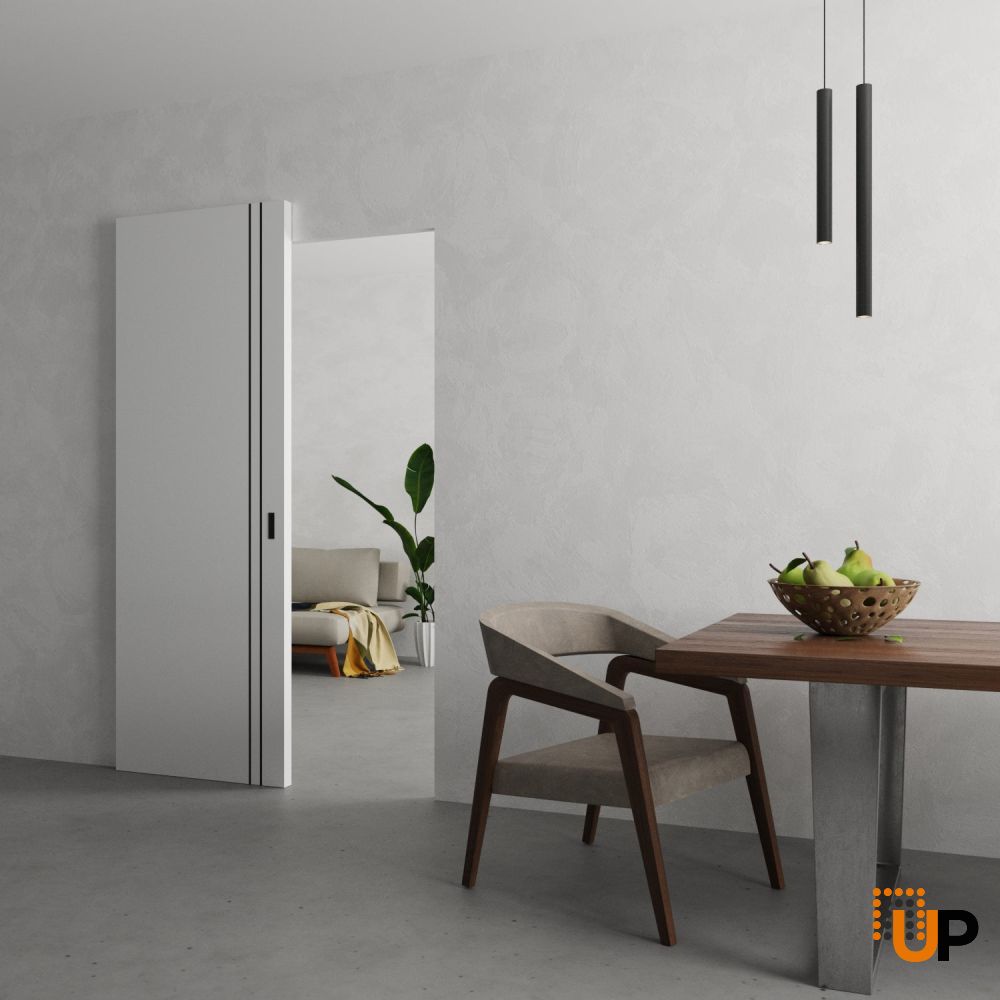 Hidden Barn | Planum 0016 White Silk | Sturdy Finished Doors | Magic Concealed Sliding Set 32" x 96" photo#2
