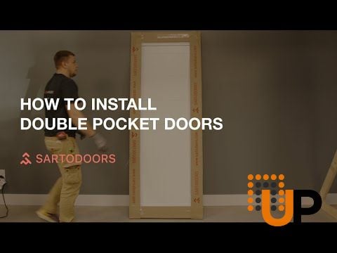 Sliding Double Pocket Door Frosted Tempered Glass | Planum 2122 Matte Black and Aluminum Strips | Kit Trims Rail Hardware | Solid Wood Interior Bedroom Bathroom Closet Sturdy Doors -84" x 84" (2* 42x84) photo#5