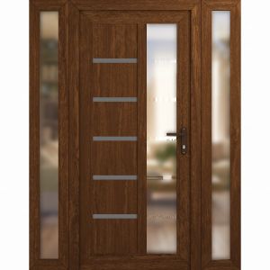 Front Exterior Prehung Vinyl (uPVC) Door Frosted glass / MANUX 8088 Walnut /  W14+36+14" x H80" Right-Hand Inswing