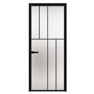 Aluminum Interior Hidden Door | Lumo 1906 Black Frosted Glass with Frame 24" x 80" Right-hand Inswing