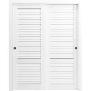 Double solid core sliding louvered interior closet bypass door