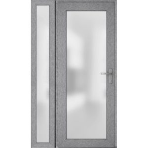 Front Exterior Prehung FiberGlass Door Frosted Glass / Manux 8102 Grey Ash / Sidelight Exterior Window / Office Commercial and Residential Doors Entrance Patio Garage-W36+14" x H80"-Left-hand Inswing