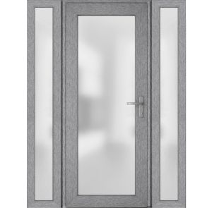 Front Exterior Prehung FiberGlass Door Frosted Glass / Manux 8102 Grey Ash / 2 Sidelight Exterior Windows / Office Commercial and Residential Doors Entrance Patio Garage-W12+36+12" x H80"-Left-hand Inswing