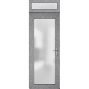 Front Exterior Prehung FiberGlass Door Frosted Glass / Manux 8102 Grey Ash / Transom Window / Office Commercial and Residential Doors Entrance Patio Garage-W36" x H80+14"-Left-hand Inswing