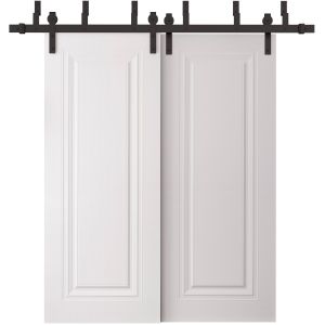 Sliding Closet Barn Bypass Doors 60 x 84 inches | BASIC 9111 White | 6.6ft Rails Hardware Set | Wood Solid Bedroom Wardrobe Doors