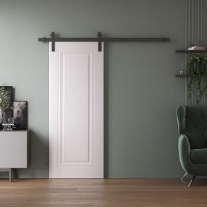 Barn Door 30 x 96 inches | BASIC 9111 White | 6.6FT Silver Rail Track Heavy Hardware Set | Solid Panel Interior Doors