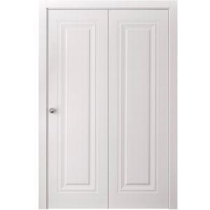 Sliding Closet Bi-fold Doors 56 x 84 inches | BASIC 9111 White | Sturdy Tracks Moldings Trims Hardware Set | Wood Solid Bedroom Wardrobe Doors