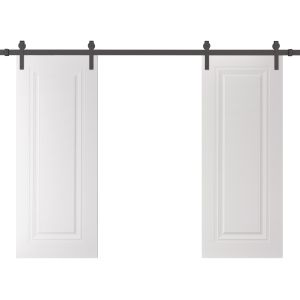Double Barn Door 60 x 84 inches | BASIC 9111 White | 13FT Rail Track Set | Solid Panel Interior Doors