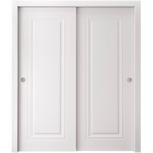 Sliding Closet Bypass Doors 64 x 96 inches | BASIC 9111 White | Rails Hardware Set | Wood Solid Bedroom Wardrobe Doors