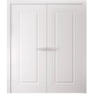 Interior Double Doors 48 x 96 inches | BASIC 9111 White | Wood Interior Solid Panel Frame | Closet Bedroom Doors