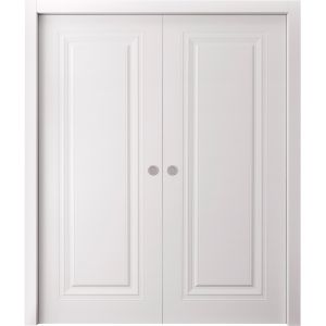 Sliding Double Pocket Doors 36 x 96 inches | BASIC 9111 White | Kit Rail Hardware | Solid Wood Interior Bedroom Doors