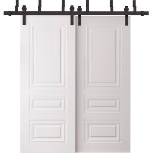 Sliding Closet Barn Bypass Doors 60 x 96 inches | BASIC 9233 White | 6.6ft Rails Hardware Set | Wood Solid Bedroom Wardrobe Doors