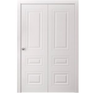 Sliding Closet Bi-fold Doors 56 x 96 inches | BASIC 9233 White | Sturdy Tracks Moldings Trims Hardware Set | Wood Solid Bedroom Wardrobe Doors
