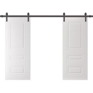 Double Barn Door 84 x 80 inches | BASIC 9233 White | 14FT Rail Track Set | Solid Panel Interior Doors