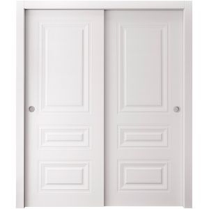 Sliding Closet Bypass Doors 72 x 96 inches | BASIC 9233 White | Rails Hardware Set | Wood Solid Bedroom Wardrobe Doors