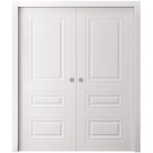 Sliding Double Pocket Doors 84 x 96 inches | BASIC 9233 White | Kit Rail Hardware | Solid Wood Interior Bedroom Doors