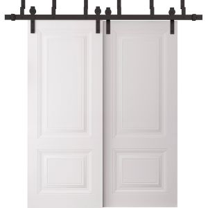 Sliding Closet Barn Bypass Doors 64 x 80 inches | BASIC 9422 White | 6.6ft Rails Hardware Set | Wood Solid Bedroom Wardrobe Doors