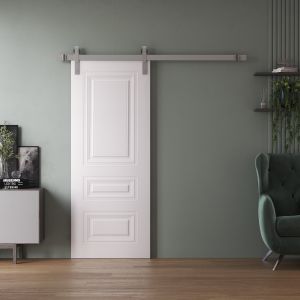 Barn Door 32 x 80 inches | BASIC 9422 White | 6.6FT Silver Rail Track Heavy Hardware Set | Solid Panel Interior Doors