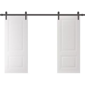 Double Barn Door 48 x 84 inches | BASIC 9422 White | 13FT Rail Track Set | Solid Panel Interior Doors