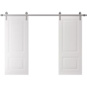 Double Barn Door 60 x 84 inches | BASIC 9422 White | 13FT Silver Rail Track Set | Solid Panel Interior Doors