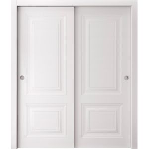 Sliding Closet Bypass Doors 36 x 80 inches | BASIC 9422 White | Rails Hardware Set | Wood Solid Bedroom Wardrobe Doors