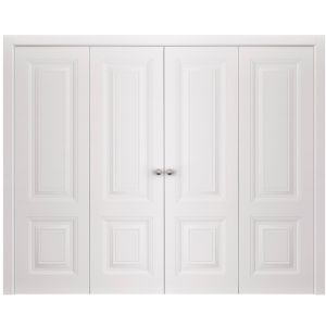 Sliding Closet Double Bi-fold Doors 72 x 80 inches | BASIC 9422 White | Sturdy Tracks Moldings Trims Hardware Set | Wood Solid Bedroom Wardrobe Doors