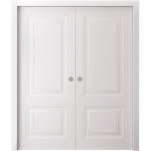 Sliding Double Pocket Doors 36 x 80 inches | BASIC 9422 White | Kit Rail Hardware | Solid Wood Interior Bedroom Doors