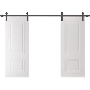 Double Barn Door 84 x 96 inches | BASIC 9772 White | 14FT Rail Track Set | Solid Panel Interior Doors