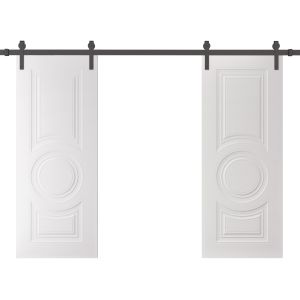 Double Barn Door 56 x 80 inches | BASIC 9801 White | 13FT Rail Track Set | Solid Panel Interior Doors