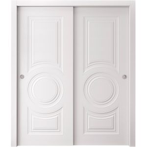 Sliding Closet Bypass Doors 72 x 80 inches | BASIC 9801 White | Rails Hardware Set | Wood Solid Bedroom Wardrobe Doors