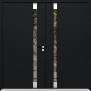 Front Exterior Prehung Aluminum Double Doors / Cynex 6777 Black / Mirrored Clear Glass Modern Painted (W72" x H96") Right hand Outswing