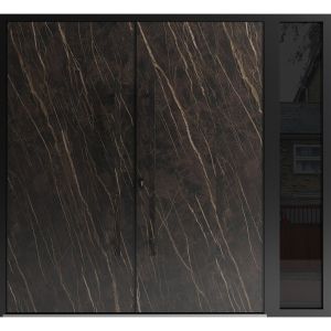 Front Exterior Prehung Aluminum Double Doors / Dekton 0118 Natural Noir / 1 Sidelight / Entry Metal Modern Painted (W86" x H96") Left hand Inswing