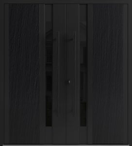 Front Exterior Prehung Aluminum Double Doors / Dekton 0163 Ardesia Nero / Entry Metal Modern Painted (W60" x H80") Left hand Inswing