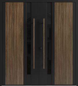 Front Exterior Prehung Aluminum Double Doors / Dekton 0163 Venezia Noce / Entry Metal Modern Painted (W72" x H96") Right hand Outswing