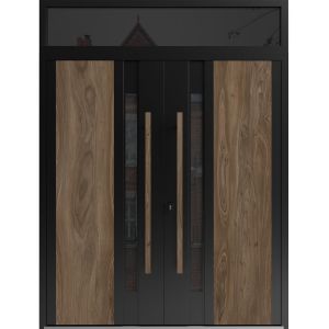 Front Exterior Prehung Aluminum Double Doors / Dekton 0163 Venezia Noce / Top Transom / Entry Metal Modern Painted (W72" x H96") Left hand Outswing