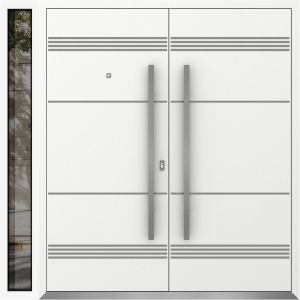 Front Exterior Prehung Metal Double Doors / Deux 1705 White Enamel / 1 Sidelight / Entry Modern Painted 88x96 (W72+16" x H96") Left hand Inswing