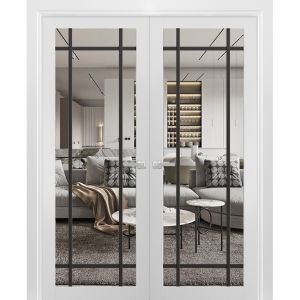 Double solid core french interior swing double door with clear